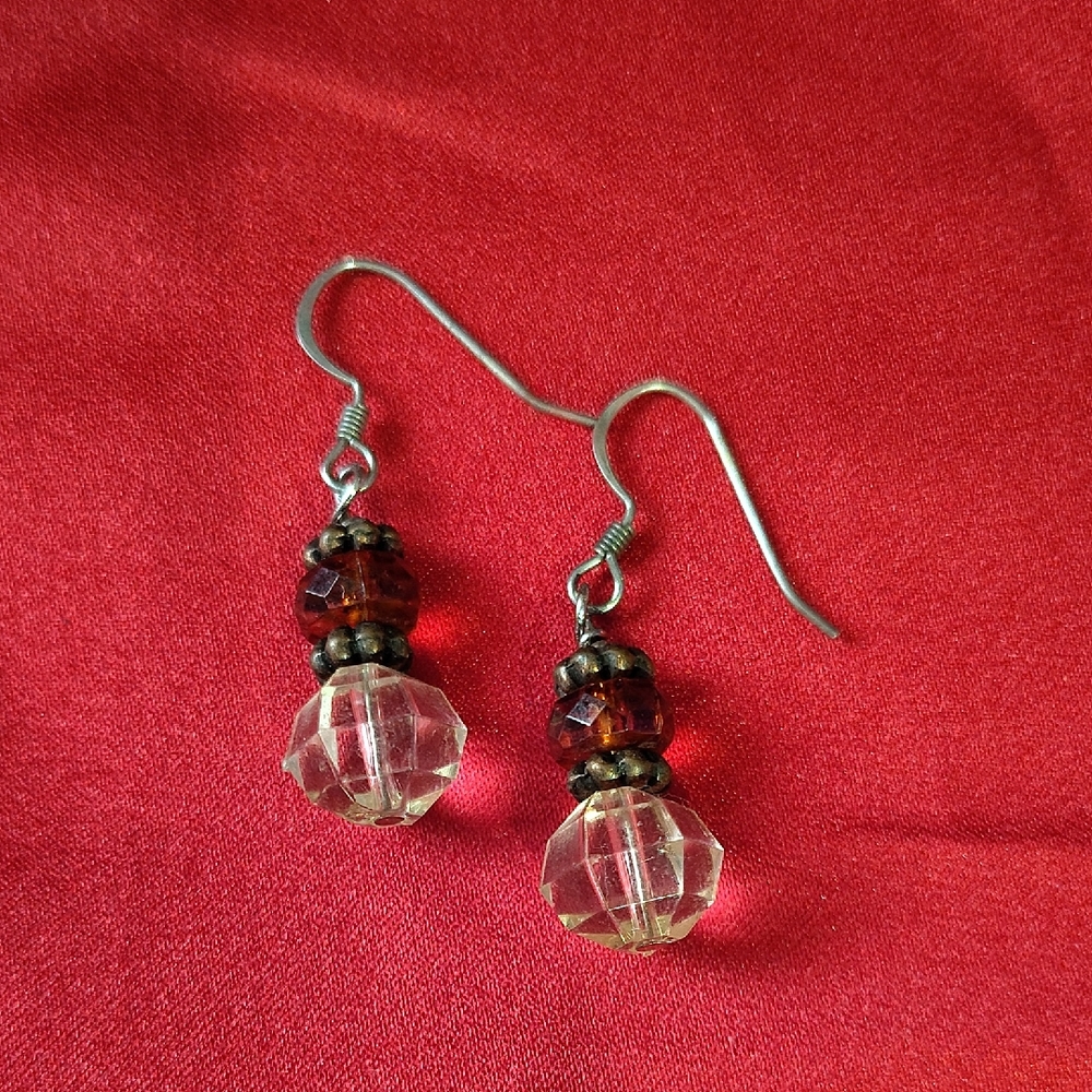 Elegant Silver and Brown Beaded Earrings